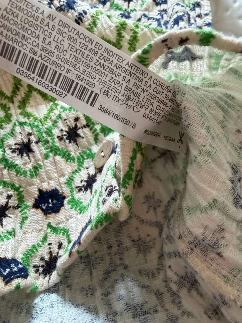 Zara Two-Piece Summer Set Green & Navy Patterned
